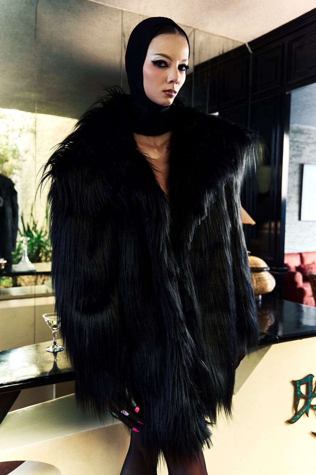 FURRY BLACK CAT COAT